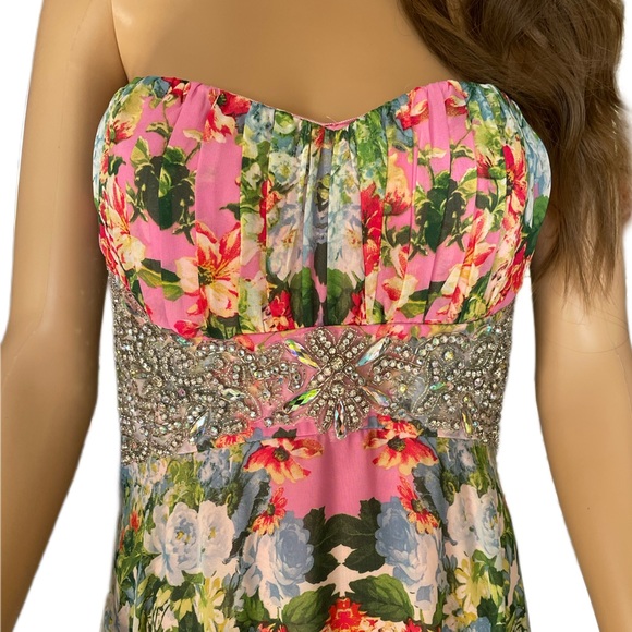 City Triangles Women's Strapless Embellished Formal Foral Dress Size 13 - Picture 3 of 14